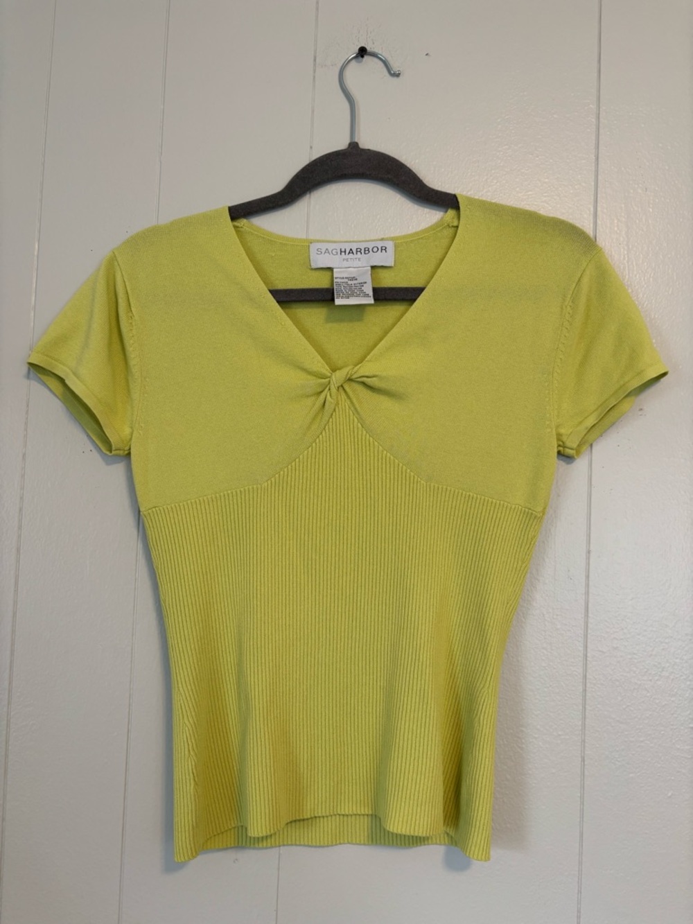 Vintage Chartreuse babydoll short sleeve top with twist front detail Y2K style